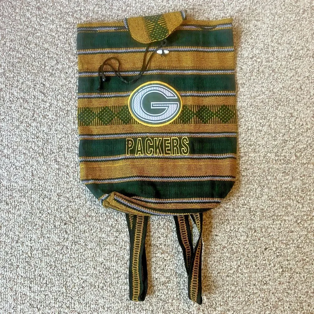 Green Bay Packers Mexican Blanket Backpack Green Gold Embroidered Football Love